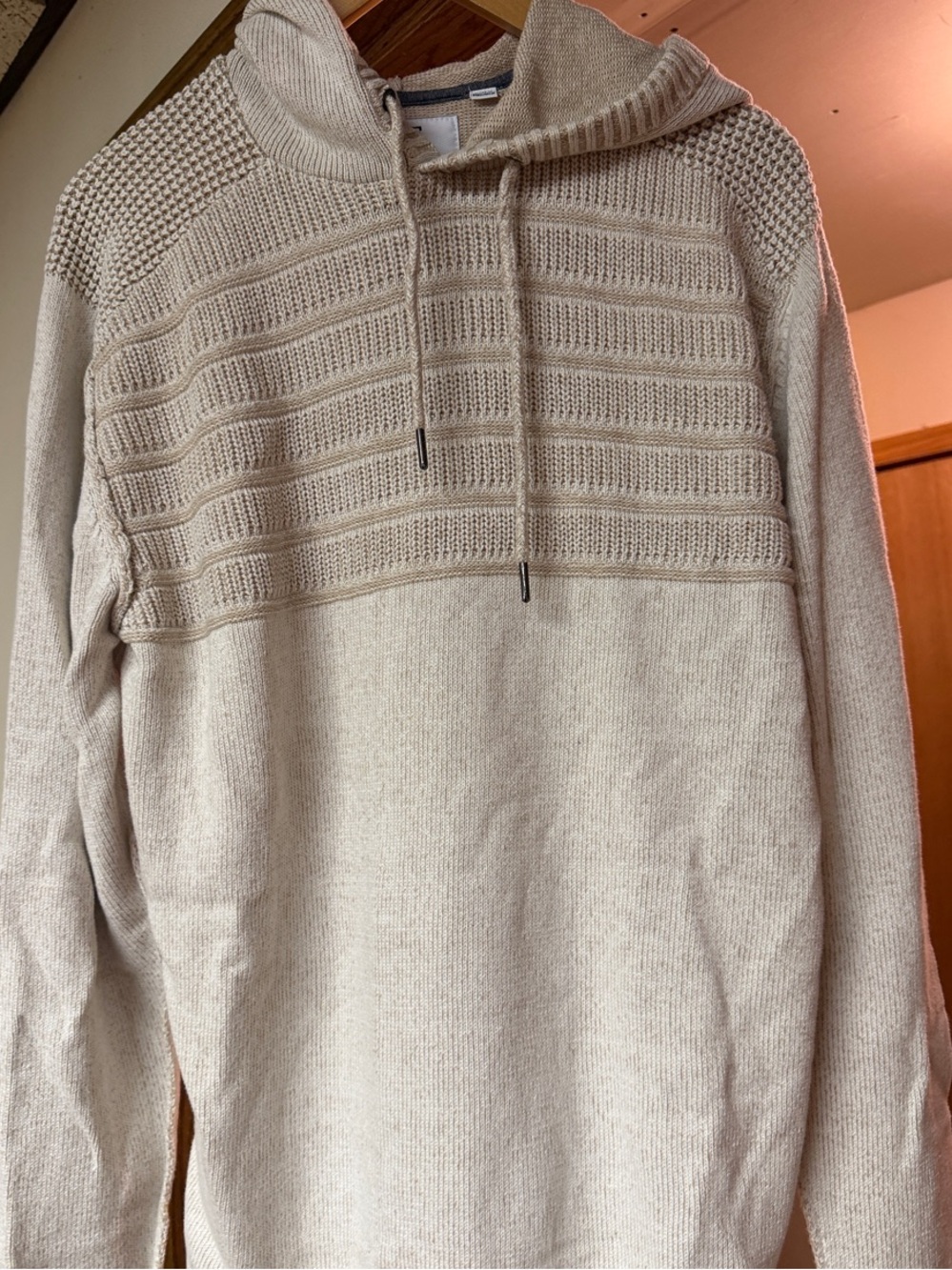 BKE Men's Zip-Up Hooded Sweater in Cream